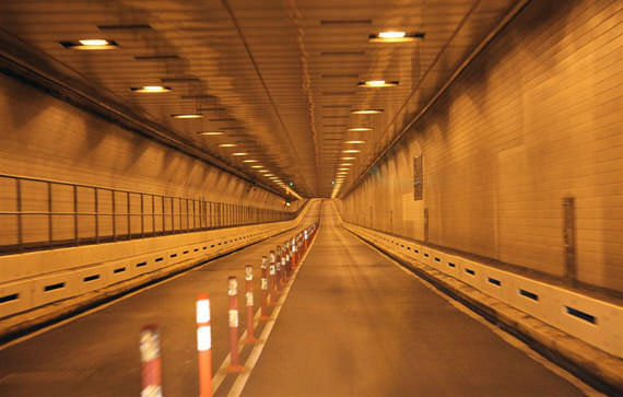 empty Hugh L. Cary Tunnel (formerly the Brooklyn-Battery Tunnel), which will be closed at 2 p.m. on October 29, 2012. (MTA New York City Transit/Leonard Wiggins)