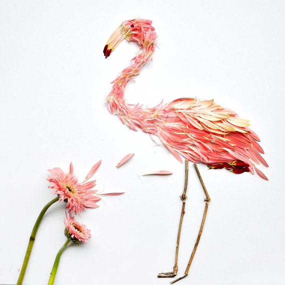 burung flamingo Gambar Burung yang Sangat Cantik Dihasilkan Daripada Kelopak Bunga