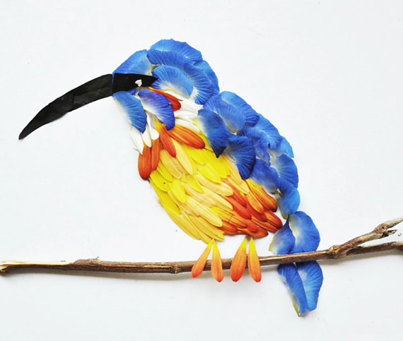 burung raja udang Gambar Burung yang Sangat Cantik Dihasilkan Daripada Kelopak Bunga